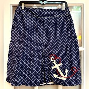 Vintage L.L. Bean Navy Coastal Nautical Anchor Cotton Skirt Size 8 Medium M
